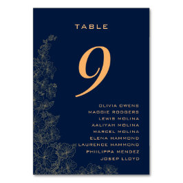 Numeração De Mesa Nomes de Padrões Florais Sutis e Sofisticados Azul