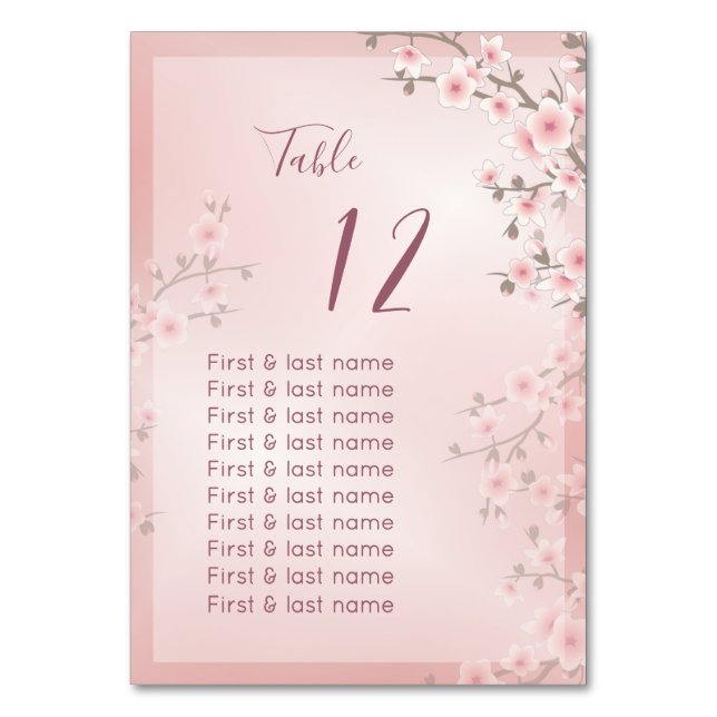 Numeração De Mesa Nomes dos Convidados para Casamento em Rosa Poeire (Frente)