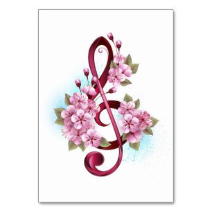 Numeração De Mesa Notas de clave de trecho musical com flores de Sak