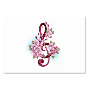 Numeração De Mesa Notas de clave de trecho musical com flores de Sak