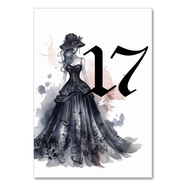 Numeração De Mesa Numb da mesa do casamento negro floral com aquarel (Frente)