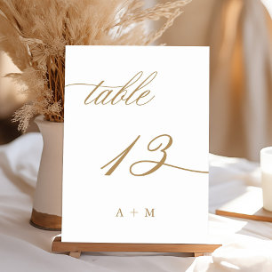 Numeração De Mesa Número 13 de Casamento Caligrafia Romântica Dourad