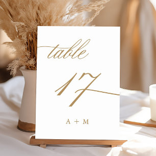 Numeração De Mesa Número 17 de Casamento Caligrafia Romântica Dourad