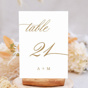 Numeração De Mesa Número 21 de Casamento Caligrafia Romântica Dourad