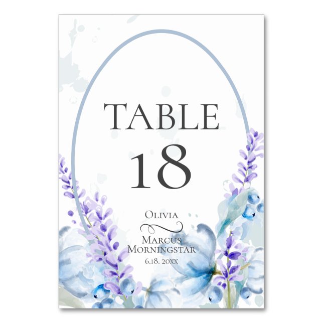 Numeração De Mesa NÚMERO DA MESA | Aquarela Lavanda - Azul Poeira (Frente)