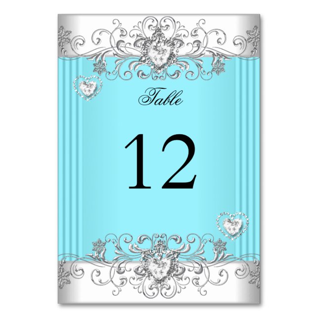 Numeração De Mesa Número da Mesa Azul Turquesa Casamento Prata Diama (Frente)