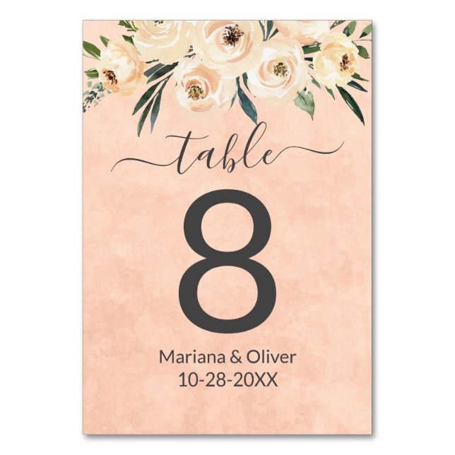 Numeração De Mesa Número da Mesa Bege Floral Pêssego (Frente)