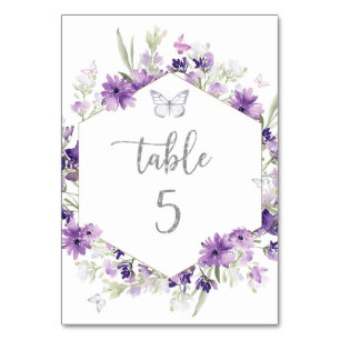 Numeração De Mesa Número da mesa de borboletas prateadas florais rox