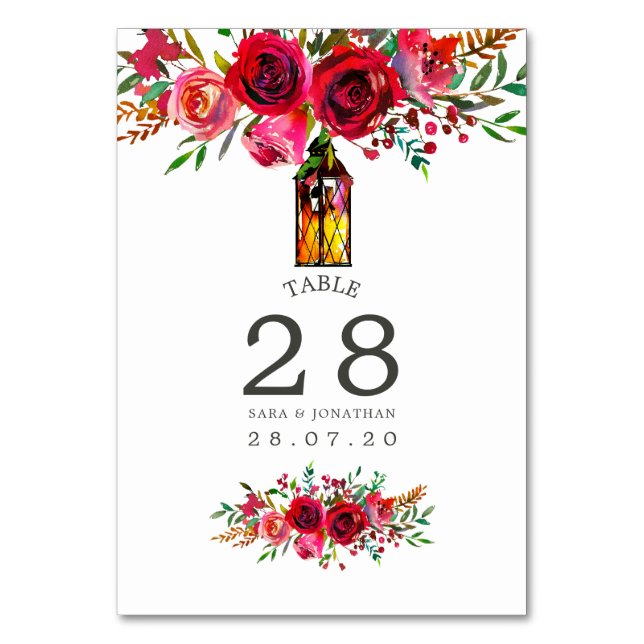 Numeração De Mesa Número da Mesa de Casamento com Aquarela Floral (Frente)