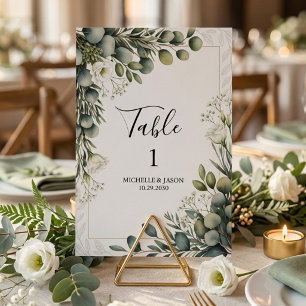 Numeração De Mesa Número da Mesa de Casamento com Verduras de Eucali