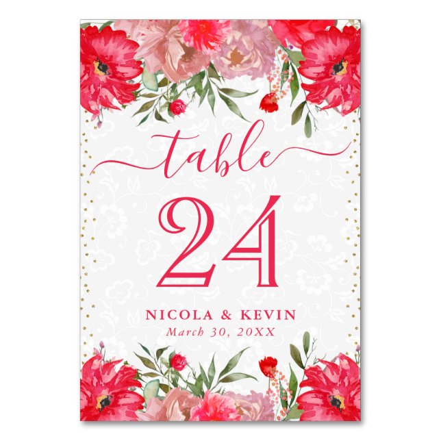Numeração De Mesa Número da Mesa de Casamento de Flores de Verão Ros (Frente)