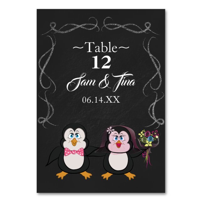 Numeração De Mesa número da mesa de casamento do pinguim fofo (Frente)