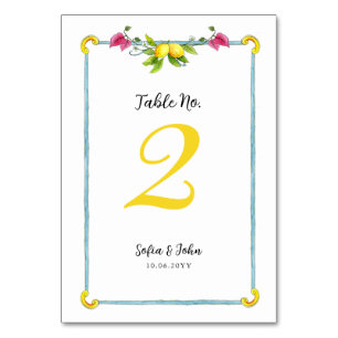 Numeração De Mesa Número da mesa de casamento dos limões Amalfi