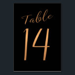 Numeração De Mesa Número da mesa de casamento dourado-de-cobre preto<br><div class="desc">Cartão de mesa para recepção de casamento de folha de ouro metálico de cobre falsa. A cor azul escura do marinho da meia-noite é editável. Você pode alterá-lo depois de pressionar o botão PERSONALIZAR MAIS. Você pode encontrar toda a variedade de números (1 a 50) aqui: http://bit.ly/2sLMaFh Se precisar de...</div>