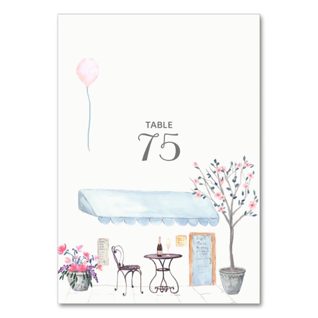 Numeração De Mesa Número da Mesa de Casamento em Aquarela Paris (Frente)