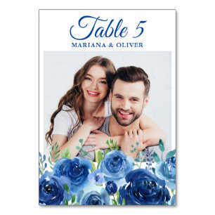 Numeração De Mesa Número da Mesa de Casamento Floral Azul Marinho Fo
