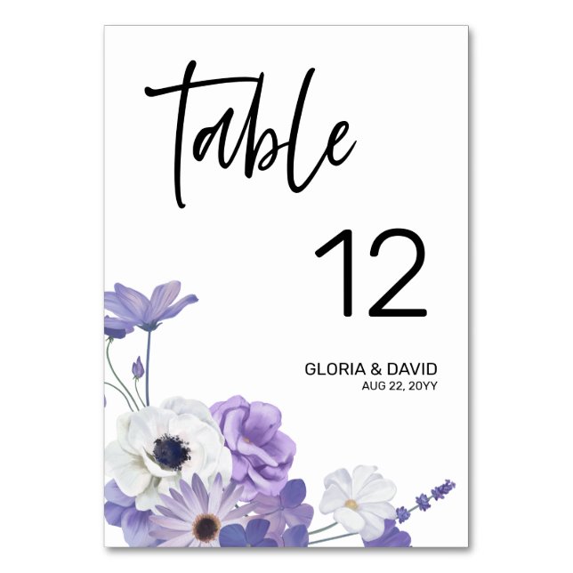 Numeração De Mesa Número da mesa de casamento floral roxo (Frente)