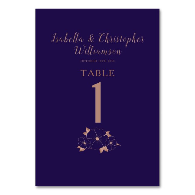 Numeração De Mesa Número da mesa de casamento moderna floral azul e  (Frente)