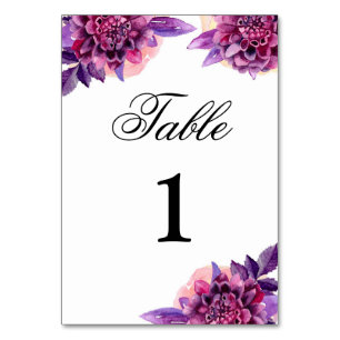 Numeração De Mesa Número da mesa de casamento roxa. Floral de aquare