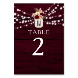 Numeração De Mesa Número da Mesa de Casamento Rustic Burgundy