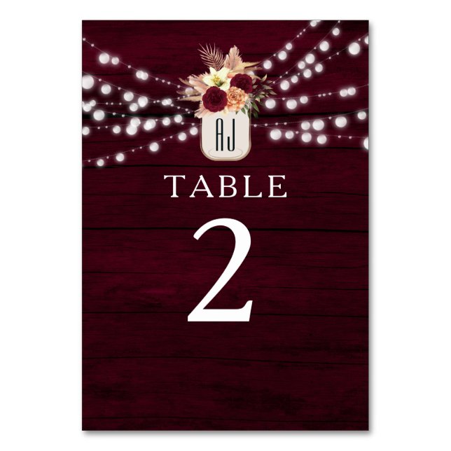Numeração De Mesa Número da Mesa de Casamento Rustic Burgundy (Frente)