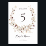 Numeração De Mesa Número da Mesa de Flor Selvagem de Cobre<br><div class="desc">Este número de mesa de flor silvestre de cobre é perfeito para o seu casamento típico de marsala, branco e rústico. Design apresenta uma coroa boêmica ou um buquê de cor aquática roxa, vermelha, cinza e flores rosadas cor-de-rosa, juntamente com laranja queimada e verde-ouro. Apresentados no design são papas e...</div>