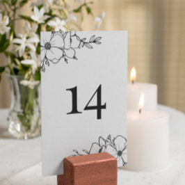 Numeração De Mesa Número da Mesa de Flores Brancas e Carvão Desenhad