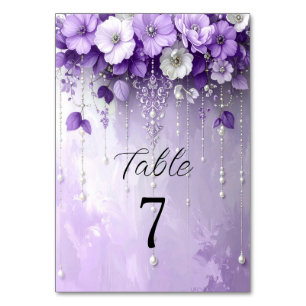 Numeração De Mesa Número da Mesa de Flores Roxas com Pérolas Pendura