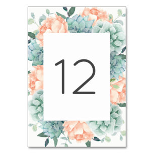 Numeração De Mesa Número da mesa dos Succulents das flores da peôn