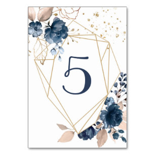 Numeração De Mesa Número da mesa em azul naval floral geométrico em