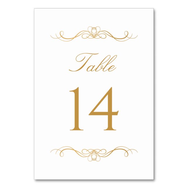 Numeração De Mesa Número da Mesa em Caligrafia Dourada Elegante (Frente)
