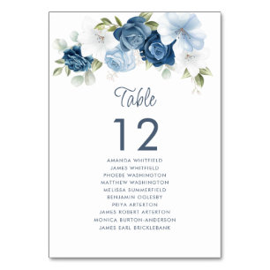Numeração De Mesa Número da Mesa Floral Azul Empoeirado 12 Assentos