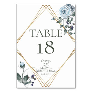 Numeração De Mesa NÚMERO DA MESA   Floral Azul Poeirento Aquarela