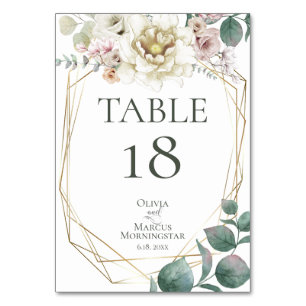 Numeração De Mesa NÚMERO DA MESA Flores Beije de Marfim em Aquarel