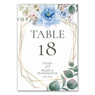 Numeração De Mesa NÚMERO DA MESA   Flores de Peônia em Aquarela Azul
