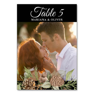 Numeração De Mesa Número da Mesa Negra Branca de Pinheiro de inverno