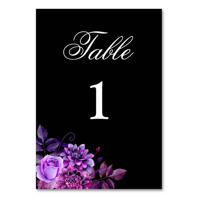 Numeração De Mesa Número da mesa roxo. Casamento preto. Floral gótic (Frente)