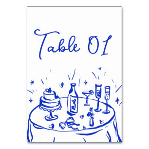 Numeração De Mesa Número da tabela Azul Desenhada pela Mão do Quirky
