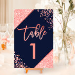 Numeração De Mesa Número da tabela azul do marinho do script de bril<br><div class="desc">Tipografia de coral chic no bloco de cor de coral azul marinho personalizável,  e no casamento glitter geométrico de folha de coral faux stripes chic,  perfeito para elegante casamento de praia, </div>
