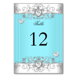Numeração De Mesa Número da Tabela Azul Teal Casamento Silver Diamon
