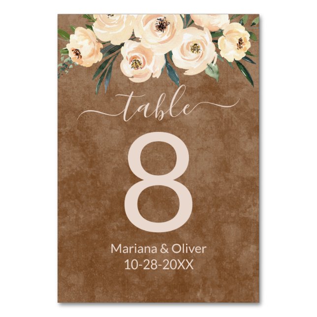 Numeração De Mesa Número da Tabela Castanho-Beige Floral (Frente)