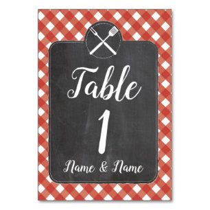 Numeração De Mesa Número da tabela CHURRASCO de gingham-giz vermelho