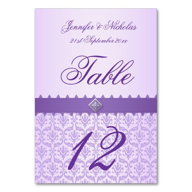 Numeração De Mesa Número da Tabela Damasco Lilac e Faixa Roxa (Frente)