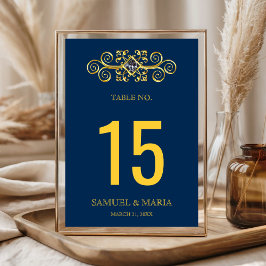 Numeração De Mesa Número da Tabela de Casamento Azul Dourado Flouris