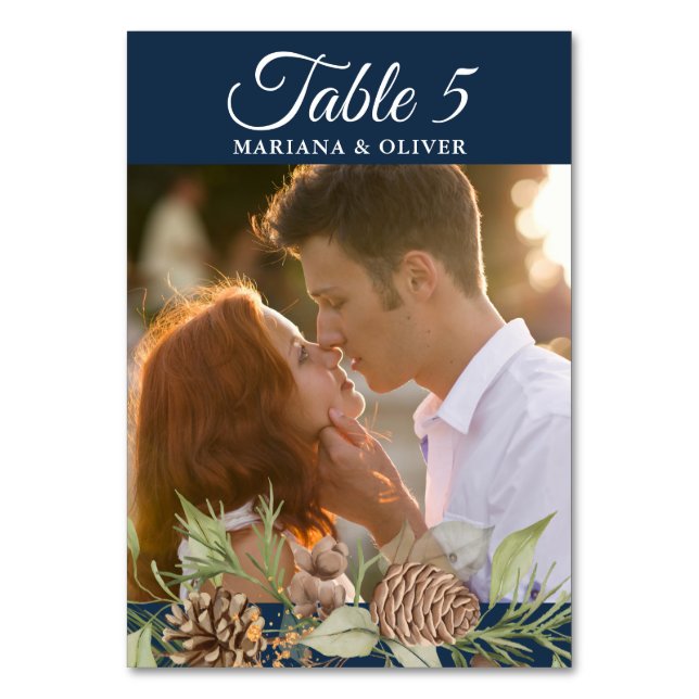 Numeração De Mesa Número da Tabela de Casamento Azul Marinho Pinho d (Verso)