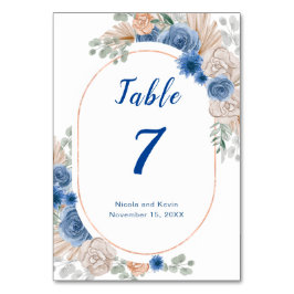 Numeração De Mesa Número da Tabela de Casamento Boho Blue Pampas Gra