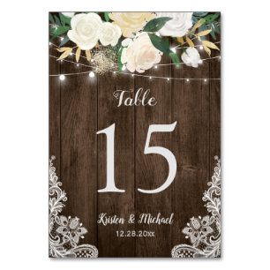 Numeração De Mesa Número da Tabela de Casamento Chic Rústico Lace Fl