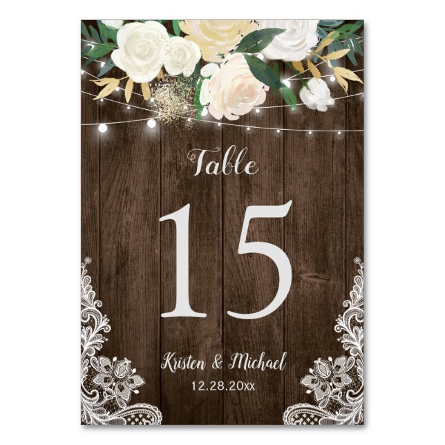 Numeração De Mesa Número da Tabela de Casamento Chic Rústico Lace Fl (Frente)