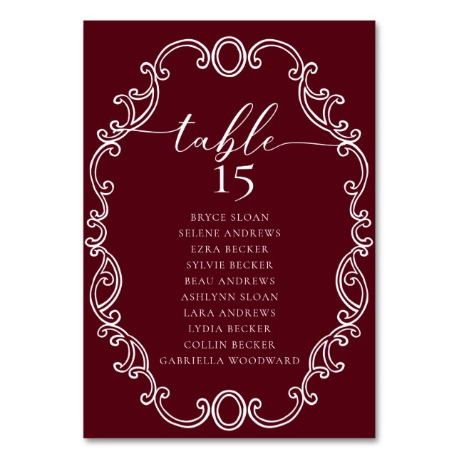 Numeração De Mesa Número da Tabela de Casamento Clássico de Script S (Verso)