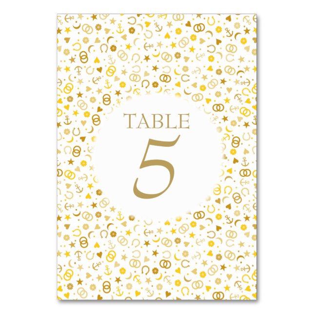 Numeração De Mesa Número da Tabela de Casamento de Confetti Dourada (Frente)
